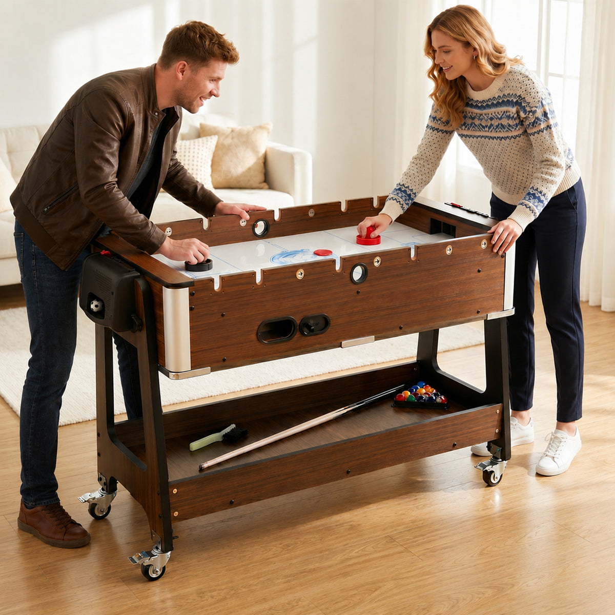 SPORTNOW 3 In 1 Reversible Multi Game Table With Lockable Wheels And Shelf