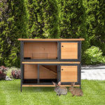 2-story Wooden Metal Rabbit Hutch Bunny Cage W/ Ramp Feeding Trough