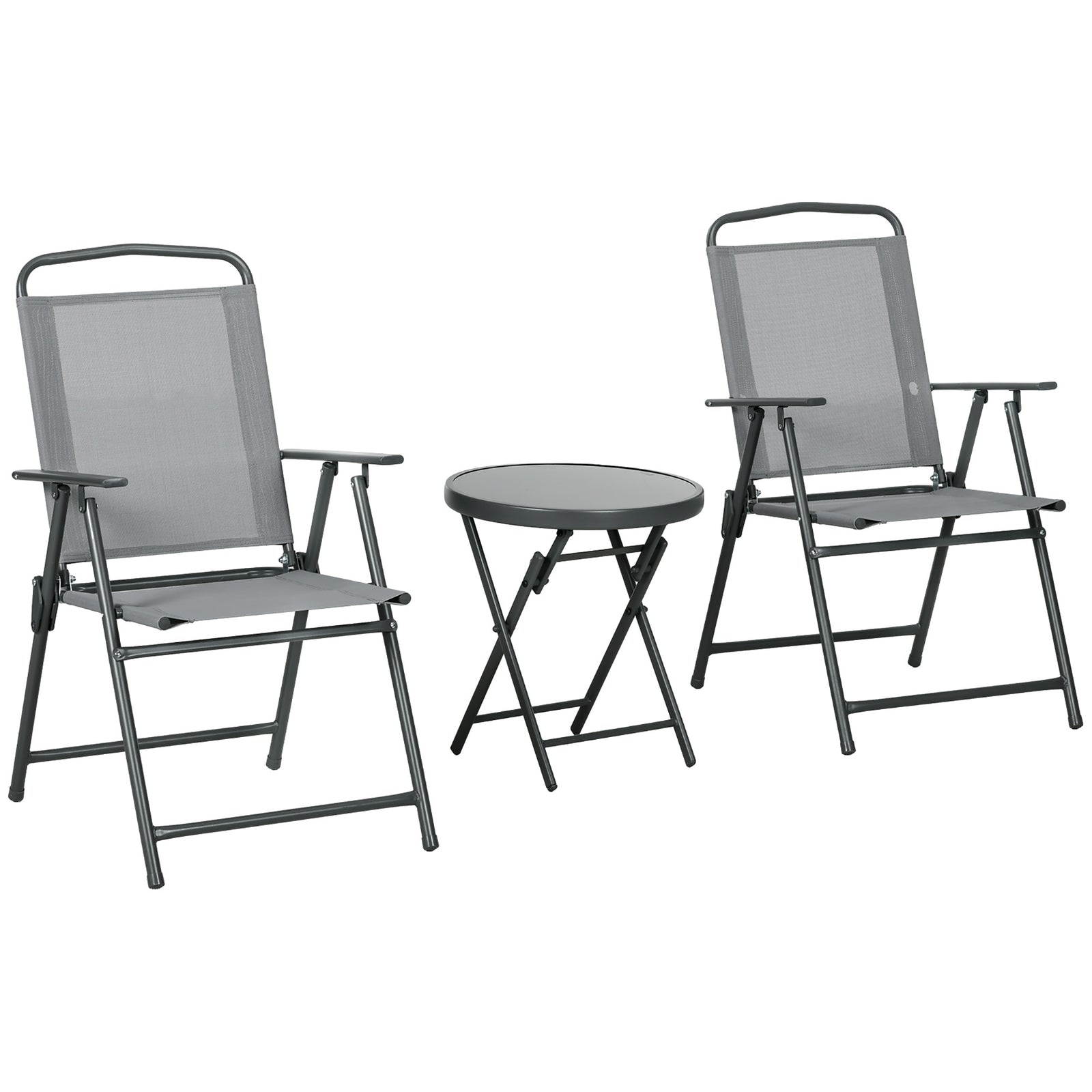 Patio Bistro Set Folding Chairs & Coffee Table For Balcony | Light Slate Gray