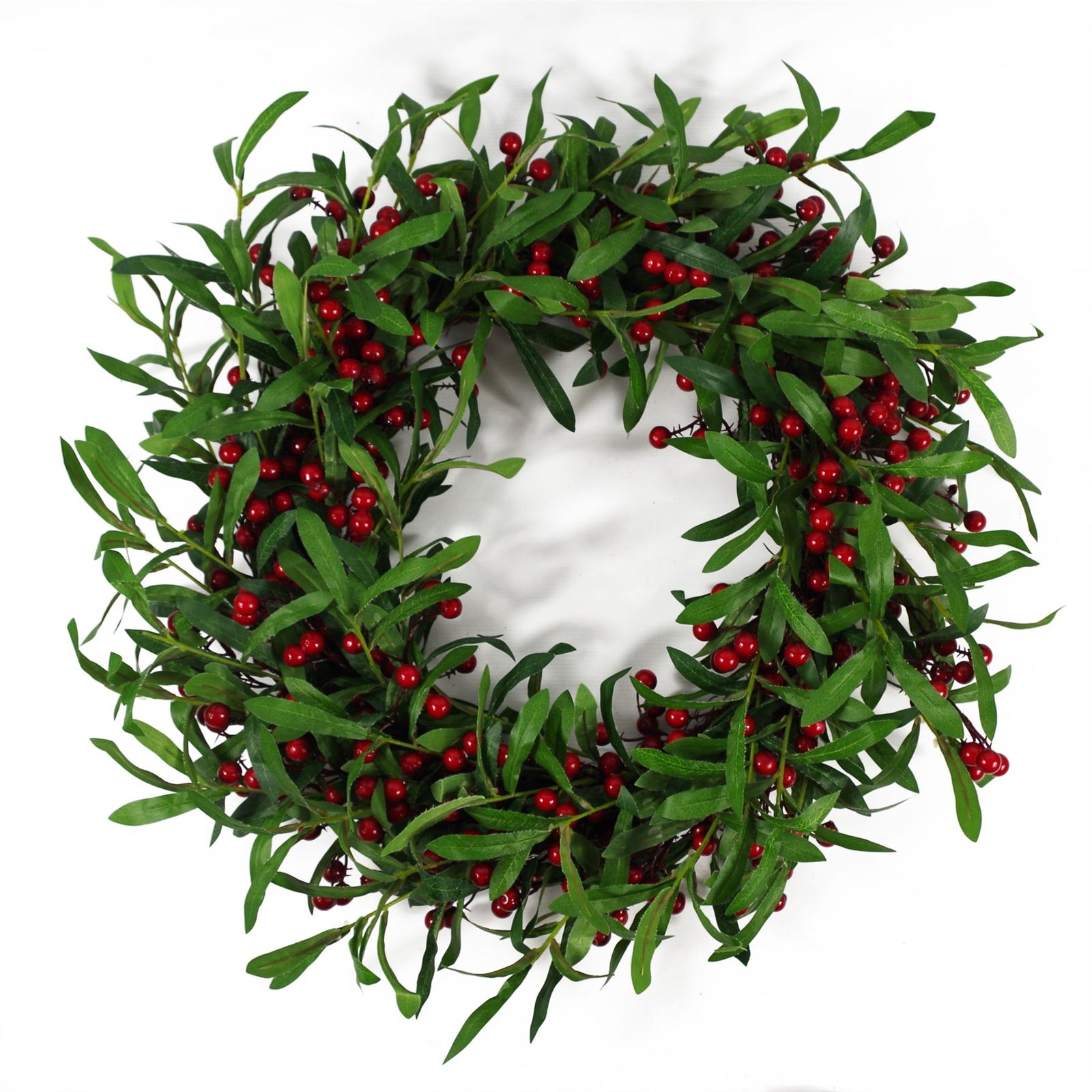 60cm (24 inches) Large Luxury Christmas Mistletoe  and Red Berry Floristry Wreath