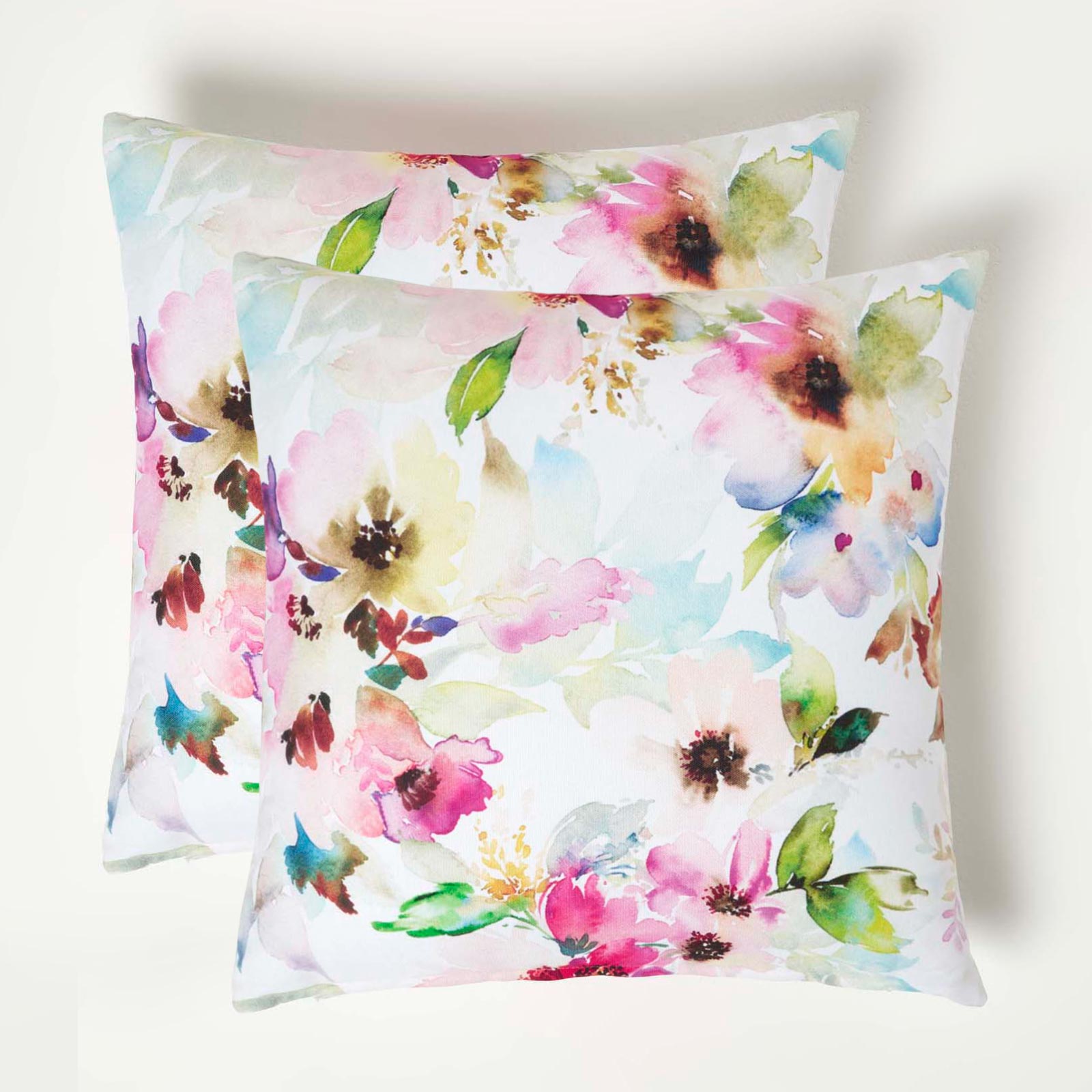 Multicolour Flowers Outdoor Cushion 45 X 45 Cm, Set Of 2 | 45cm x 45cm | Pink & White