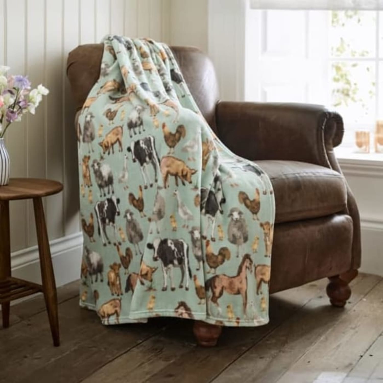Deyongs Supersoft Farmyard Animal Print Coral Fleece Throw