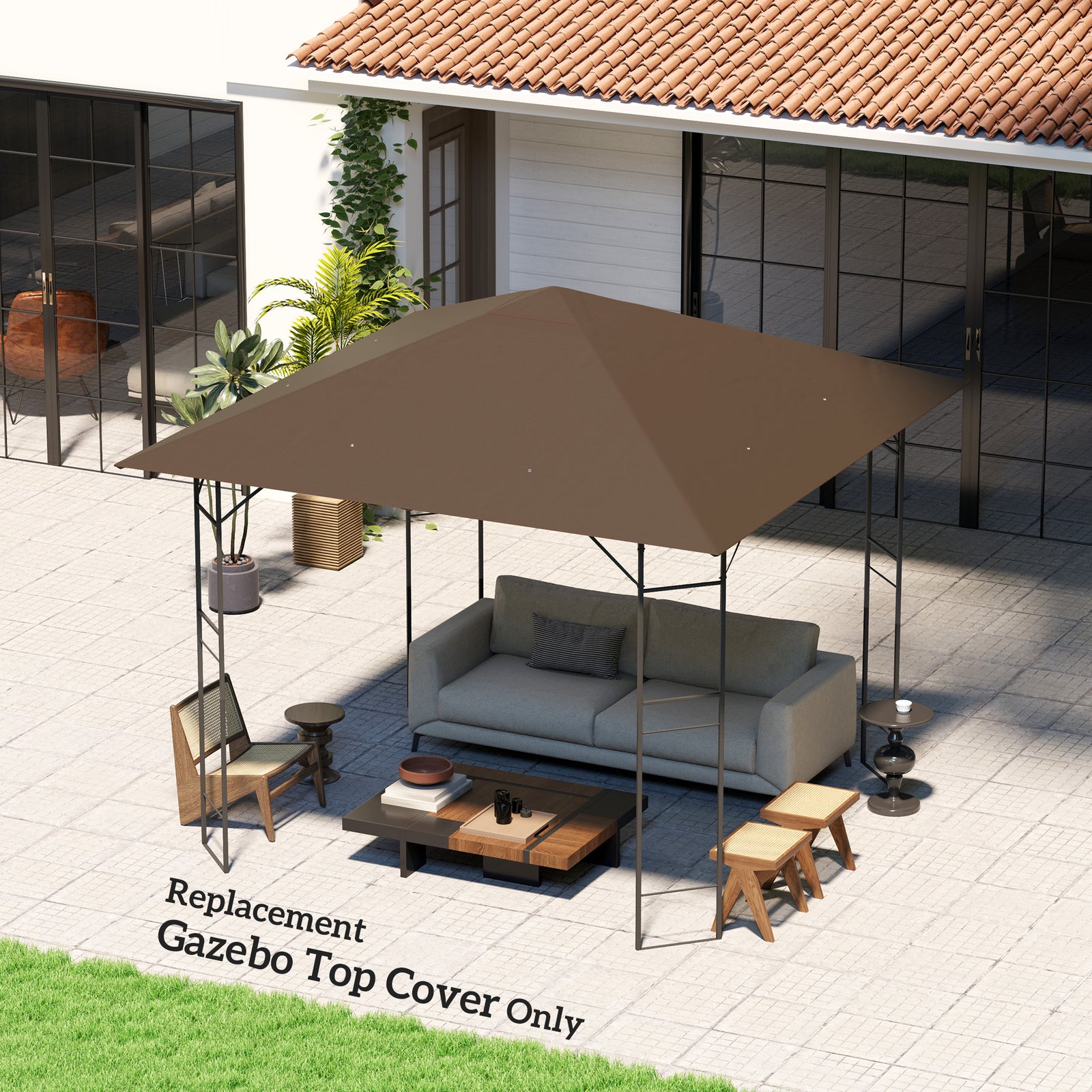 3x3m Gazebo Canopy Replacement Cover With Drain Holes Upf30+ | Brown