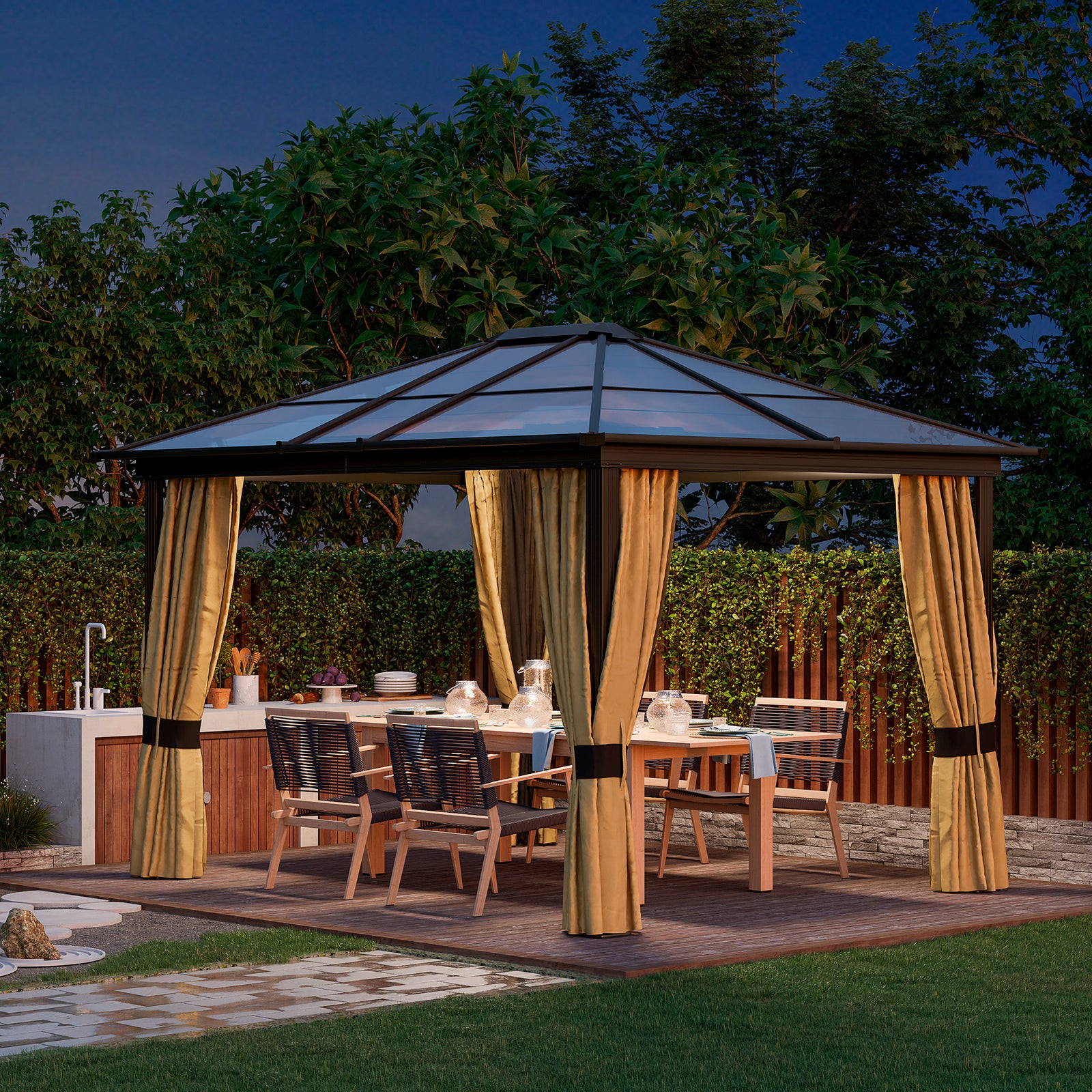 Garden Gazebo Tent With Magnet Led Solar Light Sunshade