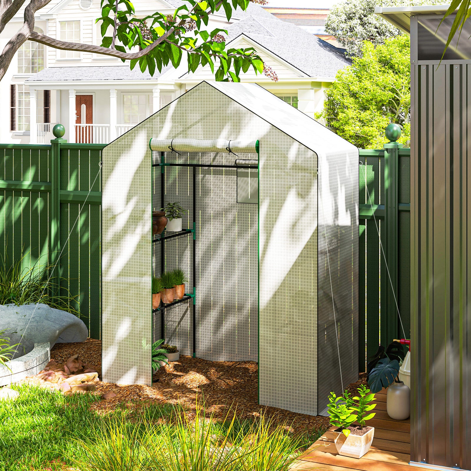 Walk-in Greenhouse W/ 4/8 Shelves, Outdoor Small Greenhouse | Medium | White