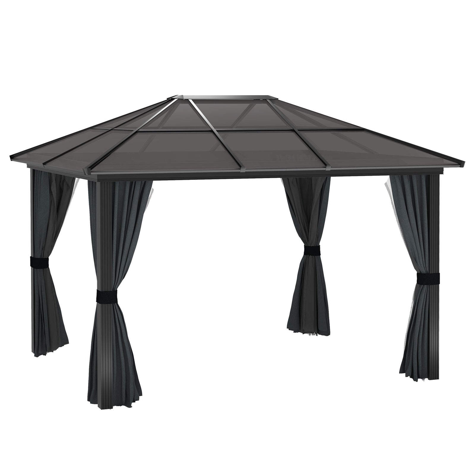Hardtop Gazebo Canopy With Mosquito Netting And Curtains | Large | Dark Gray