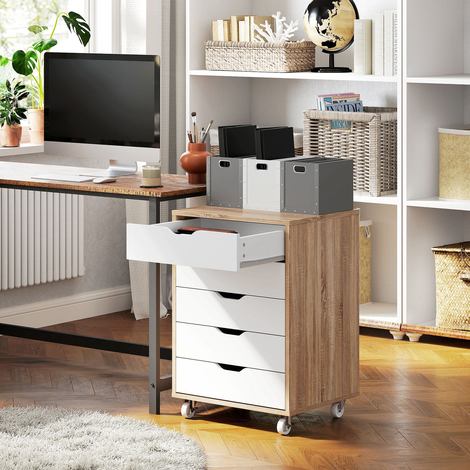 Mobile Filing Cabinet 5/7 Drawer File Cabinet With Wheels | Medium | Yellow