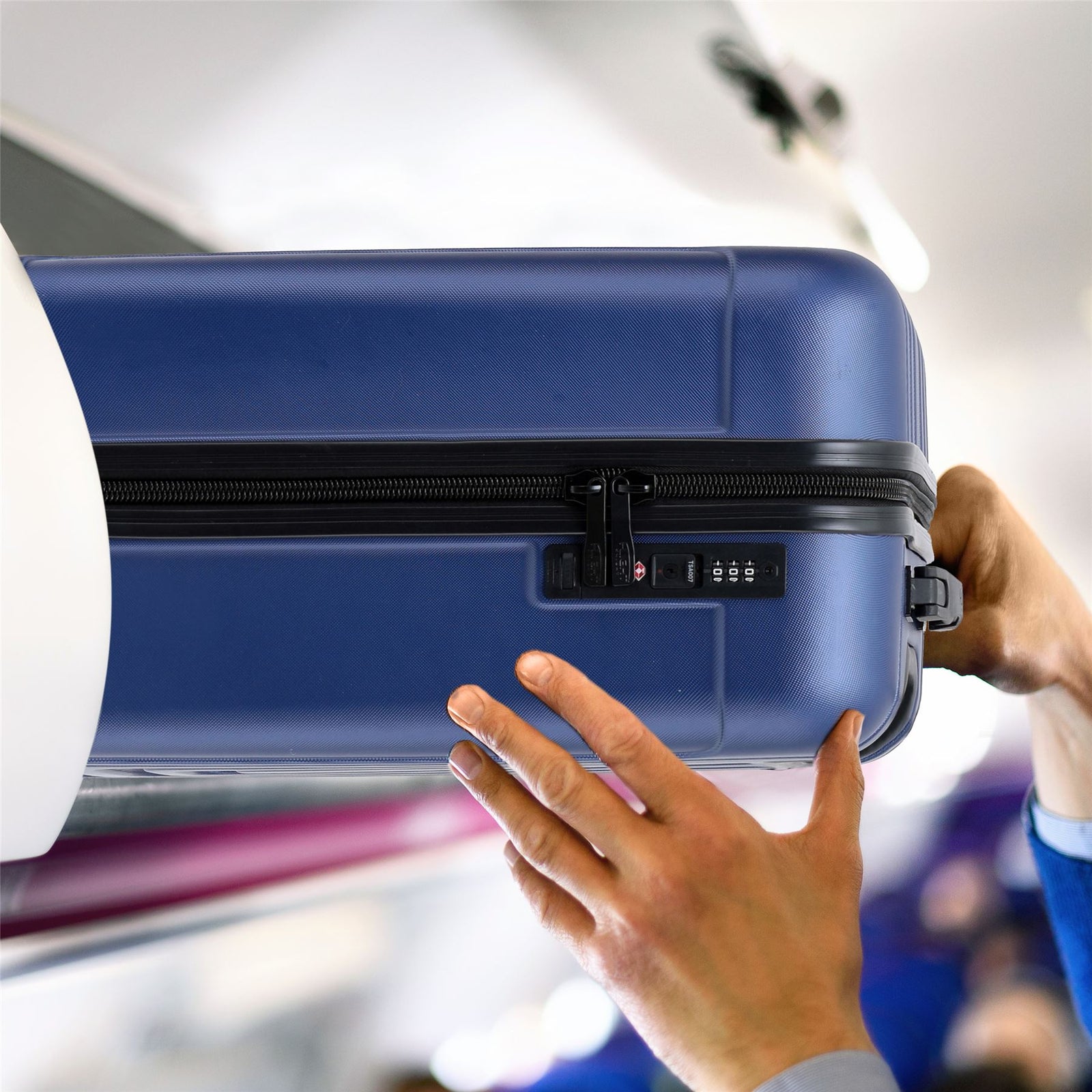 56x45x25cm Large Cabin Carry On Case - Overhead Luggage Suitcase - 4 Spinner Wheels - Abs Hard Shell Cabin Bag | Cabin | Navy Blue