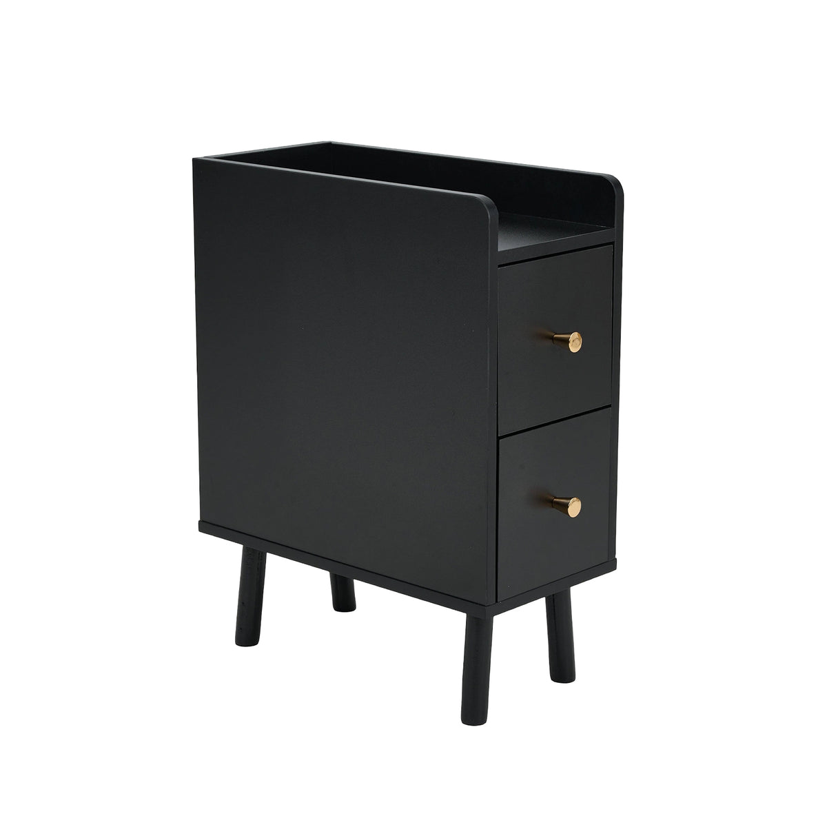 Modern Mdf Bedside Table With 2 Drawers | Black