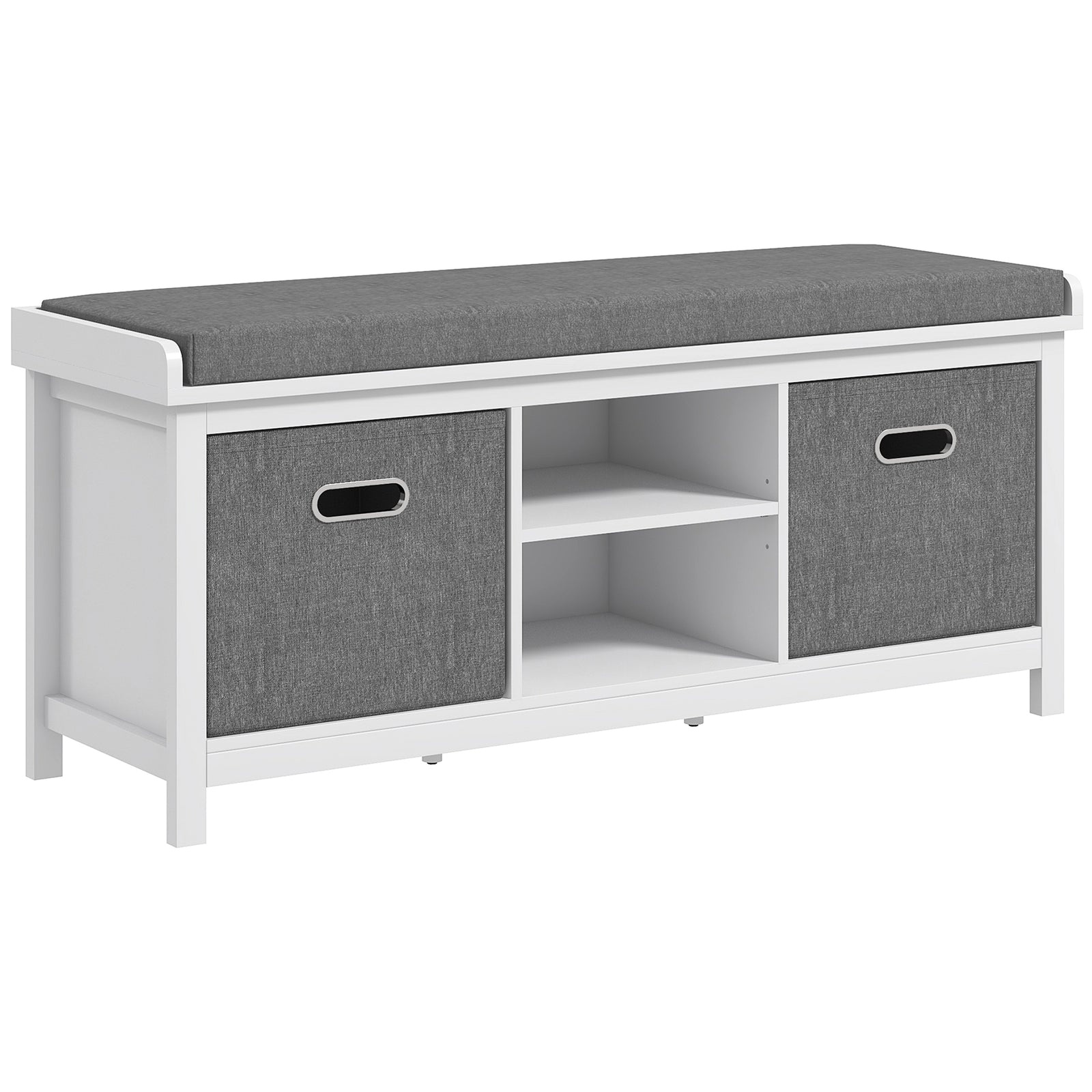 Shoe Bench With Cushioned Seat Fabric Drawers For Entryway