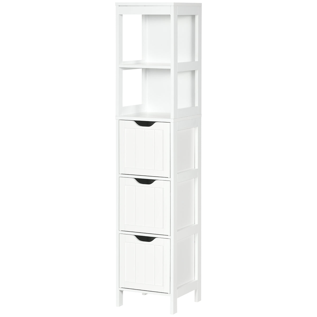 HOMCOM Slim Bathroom Storage Unit With 3 Drawers And 2 Open Shelves, White