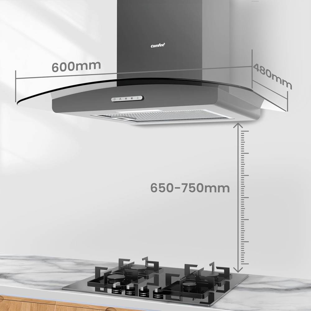 60cm Chimney Cooker Range Hood Kitchen Extractor With 3-speed Modes | Black