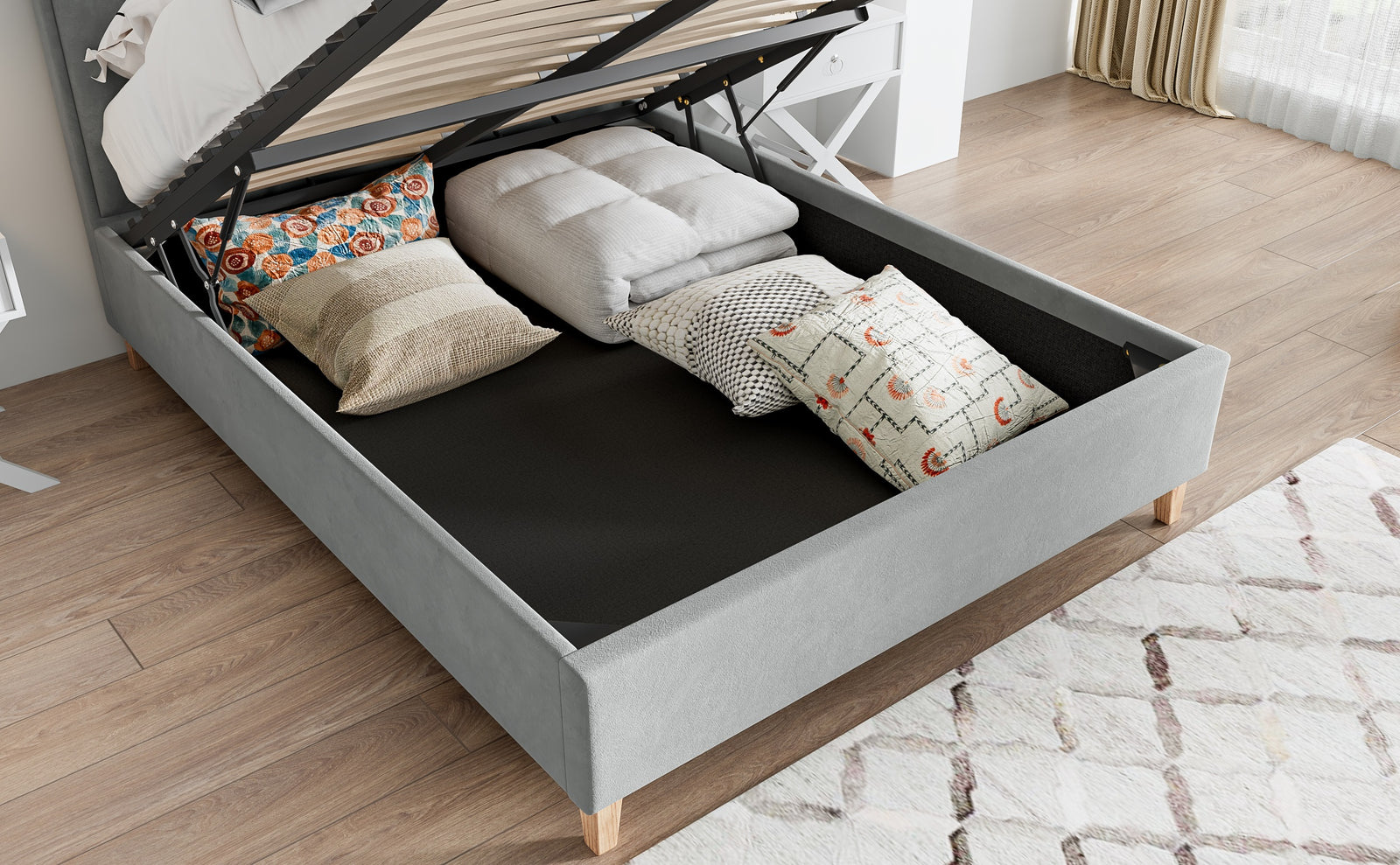 Rhodes Velvet Ottoman Bed | King | Grey