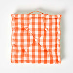 Block Check Cotton Gingham Floor Cushion | 50cm x 50cm | Orange