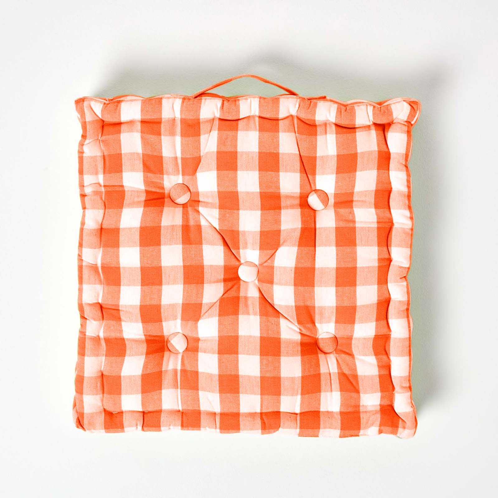 Block Check Cotton Gingham Floor Cushion | 50cm x 50cm | Orange