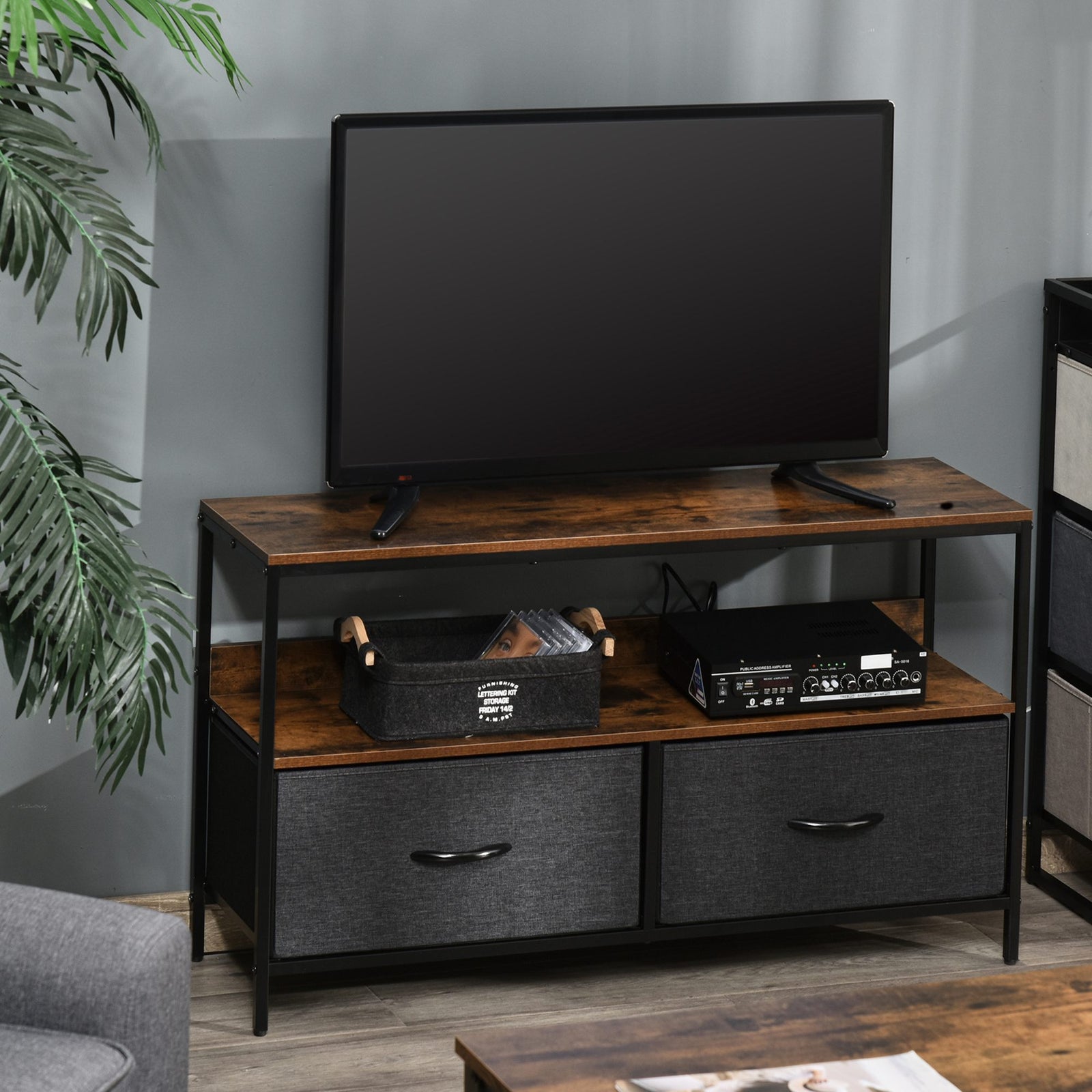Tv Cabinet Console With Foldable Linen Drawers | Pink