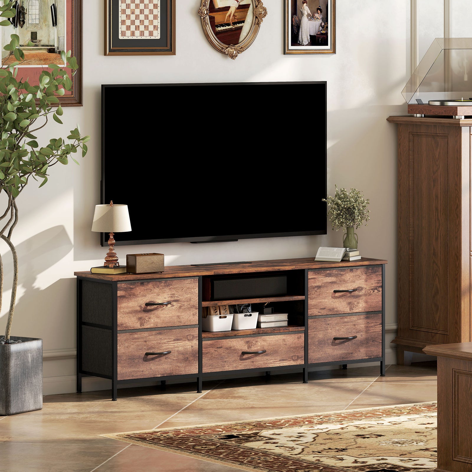 HOMCOM Tv Unit With Charging Station, Tv Stand For Tvs Up To 65 Inch