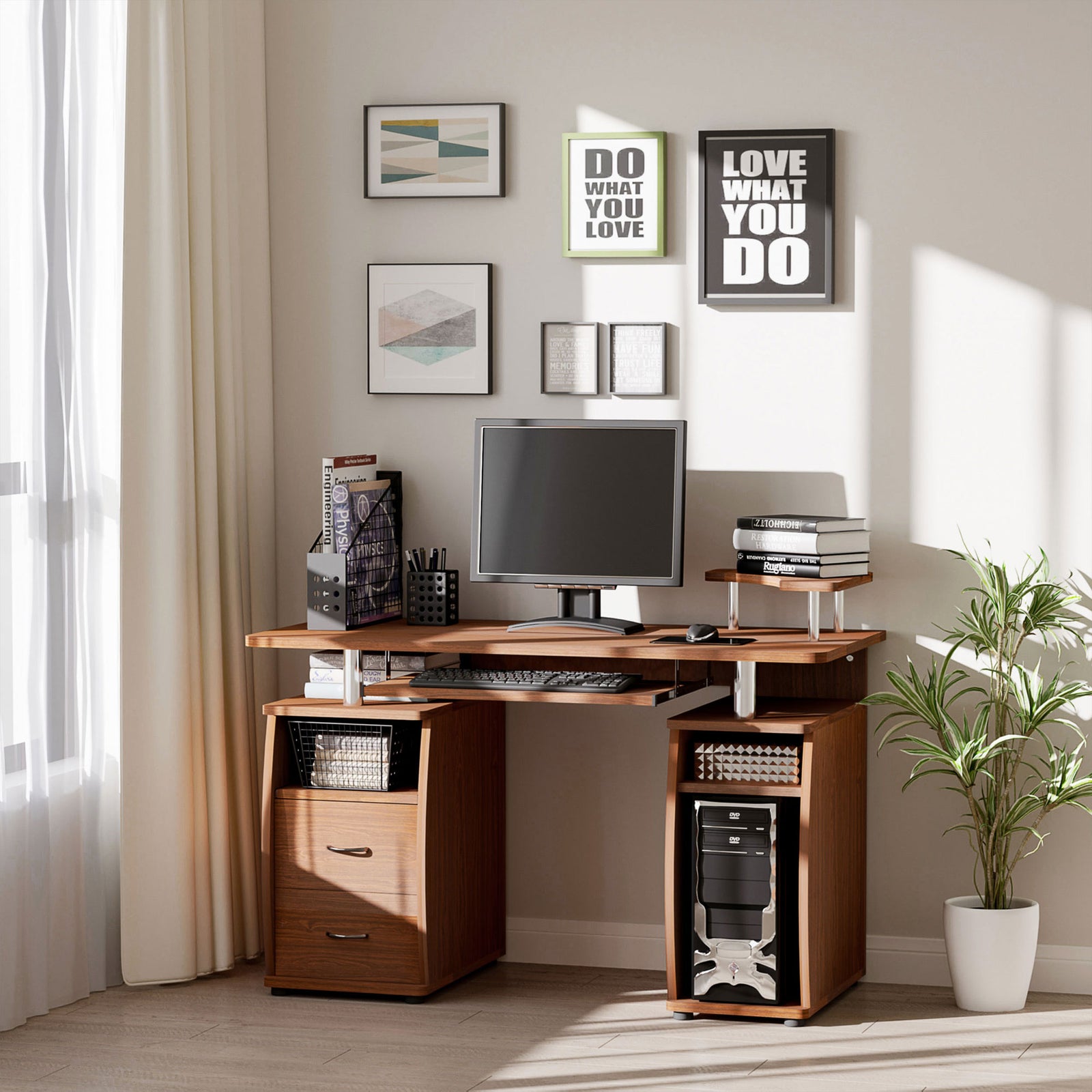 Office Desk With Keyboard Tray, Drawer | Brown