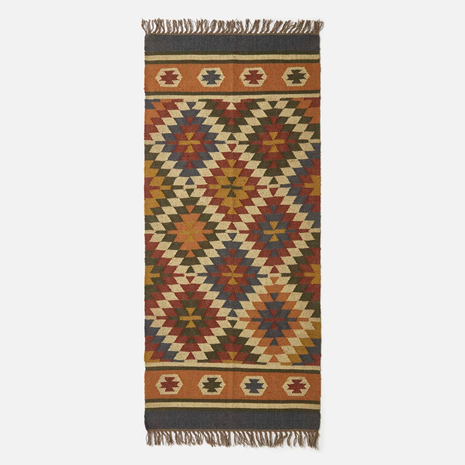 Lucea Orange & Blue Kilim Wool Rug | 180cm x 90cm | Orange