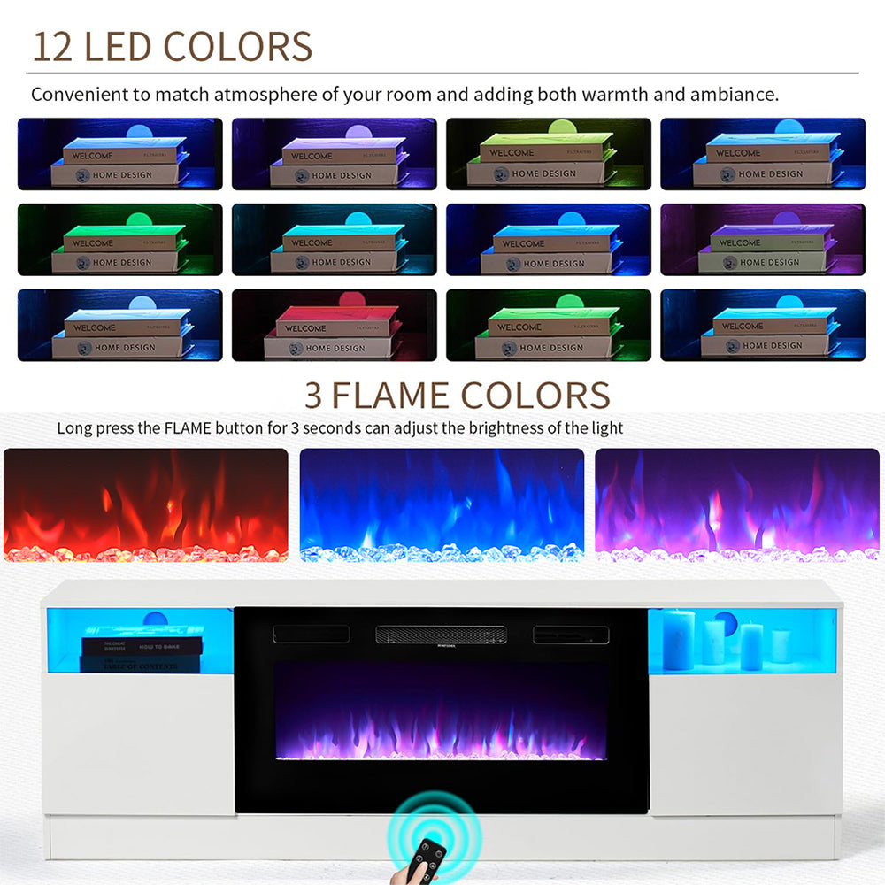 Recessed Electric Fireplace Tv Stand With Remote Control | White