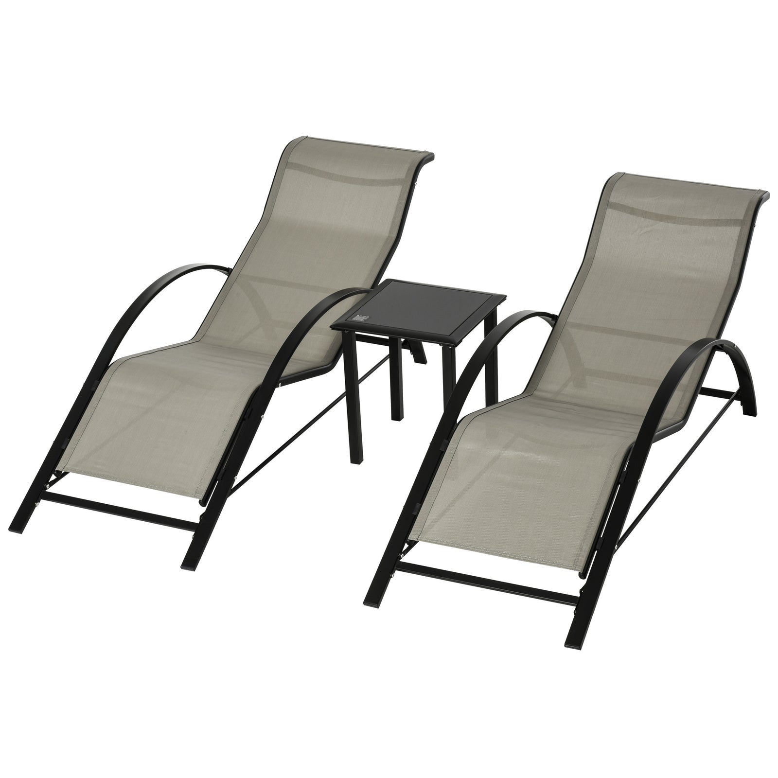 3 Pieces Lounge Chair Set Garden Sunbathing Chair W/ Table | Gray