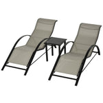 3 Pieces Lounge Chair Set Garden Sunbathing Chair W/ Table | Gray