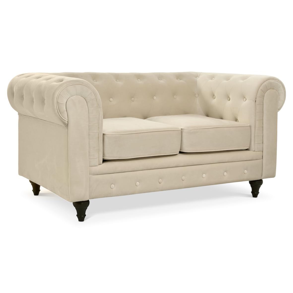 Chesterfield Scroll Arm Velvet Sofa 2 Seater | Beige