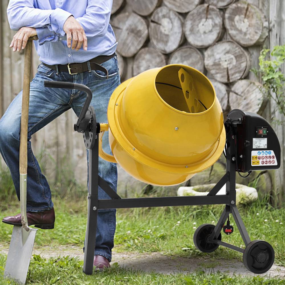 63l 220w Electric Cement Mixer With 2 Wheels,steel Concrete Mixer Machine | Yellow