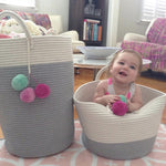 Woven Basket Baby Kids Toys Storage Clothes Hamper Laundry Basket | Grey