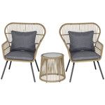 3 Pcs Webbed Pe Rattan Outdoor Patio Set W/ Cushions | Coffee