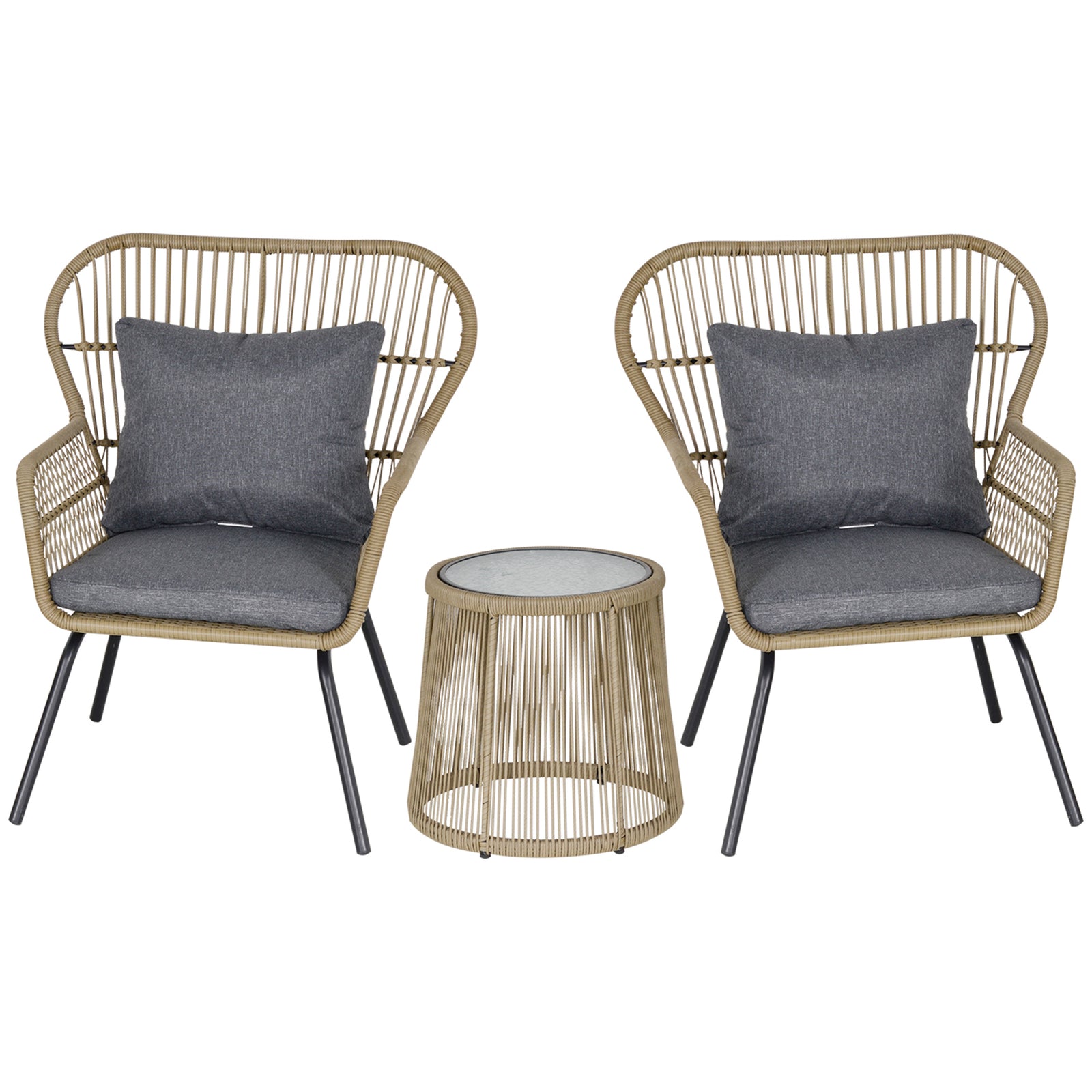 3 Pcs Webbed Pe Rattan Outdoor Patio Set W/ Cushions | Coffee
