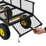 Heavy Duty Garden Trolley Cart On Wheels, 500 Lbs Capacity Large Metal Utility Wagon With Removable Sides, Pneumatic Tires | Black