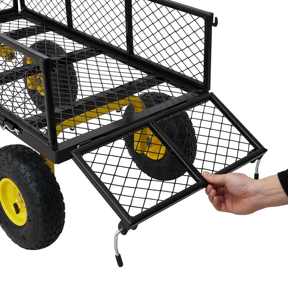 Heavy Duty Garden Trolley Cart On Wheels, 500 Lbs Capacity Large Metal Utility Wagon With Removable Sides, Pneumatic Tires | Black