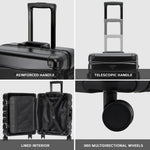 56x45x25cm Large Cabin Carry On Case - Overhead Luggage Suitcase - 4 Spinner Wheels - Aluminium Frame/abs Shell Outer | Cabin | Black