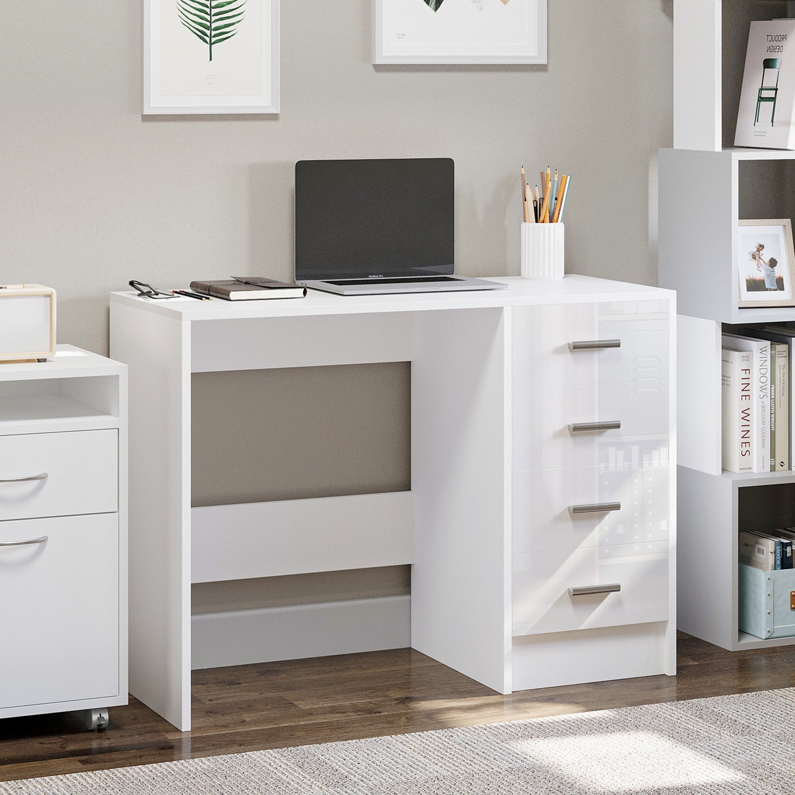 Computer Writing Desk, Study Table With 4 Drawers