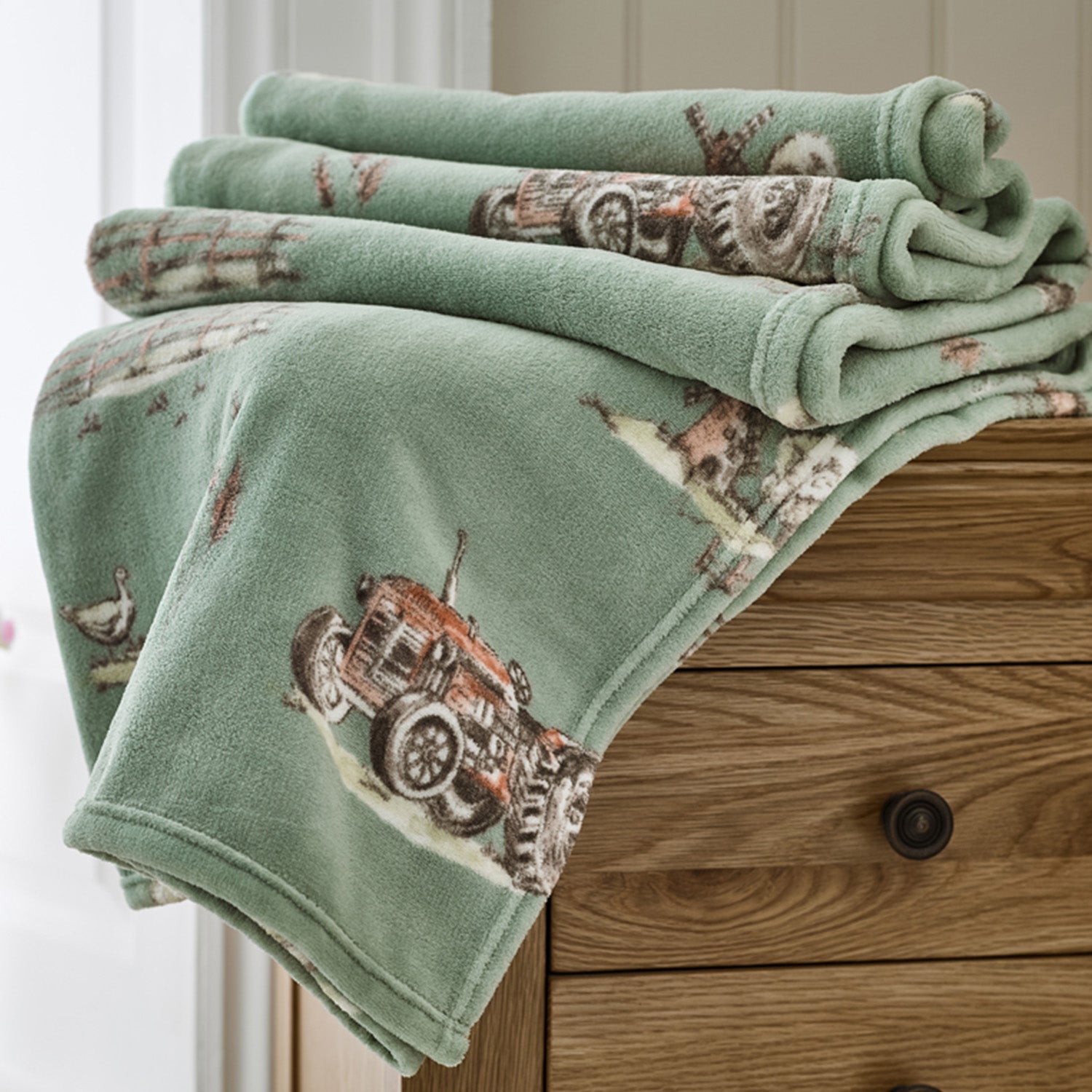 Deyongs Supersoft Lane To Fliston Countryside Print Coral Coral Fleece Throw