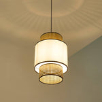 Natural Rattan And Fabric Pendant Light – Multi-layered Beech Tone Lampshade For Warm And Elegant Home Décor
