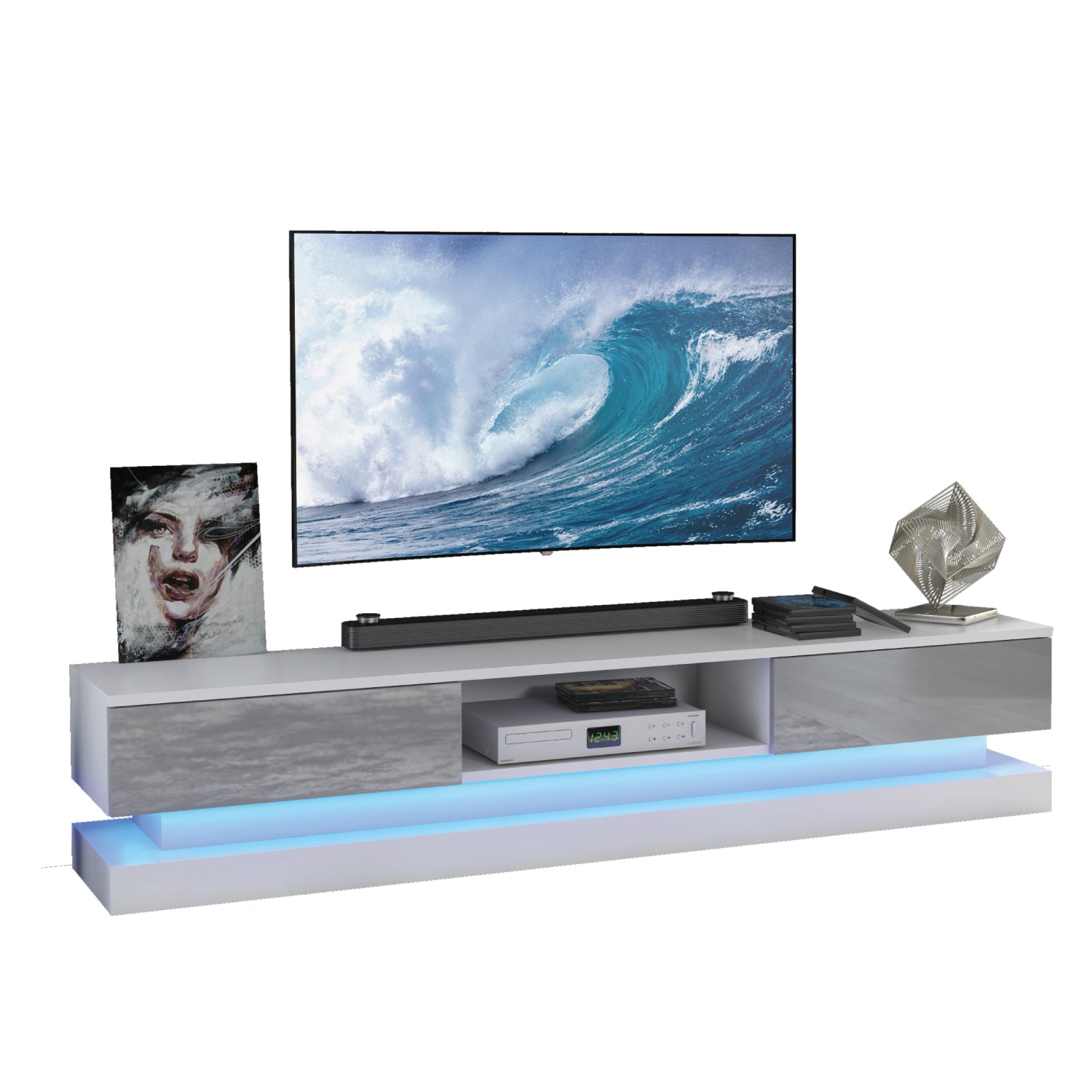 Bloom Tv Unit 180cm With Led Lights | Grey