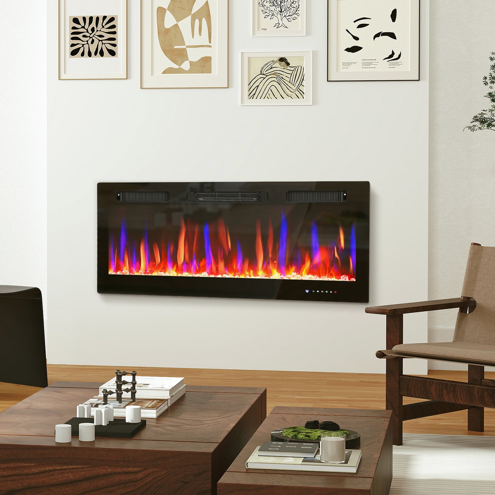 42" Wall Electric Fireplace, Slim Electric Fire, 1800w, Black