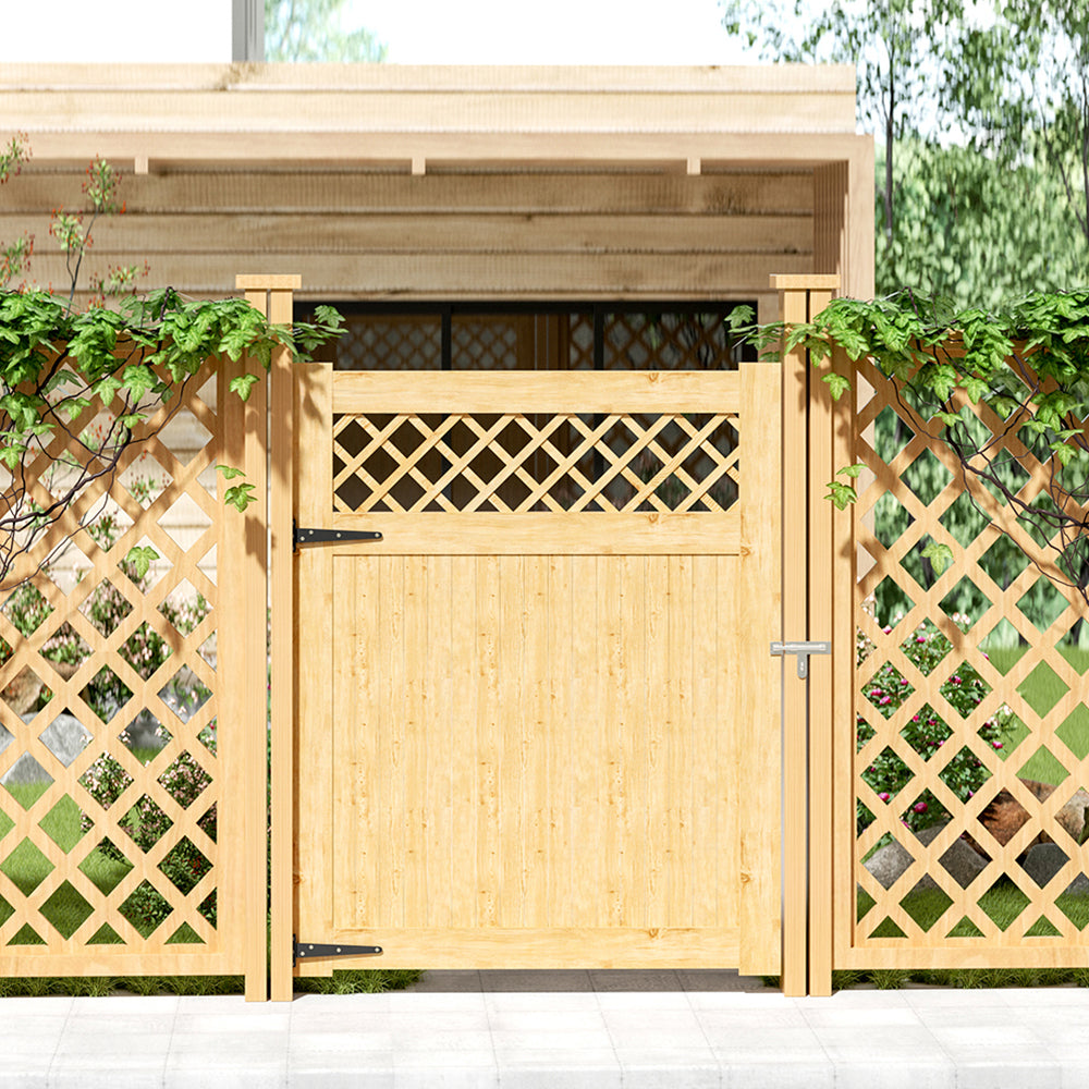 120cm W×90/120/150/180cm H Diamond-pattern Outdoor Garden Wooden Gate With Installation Hardware | 150cm