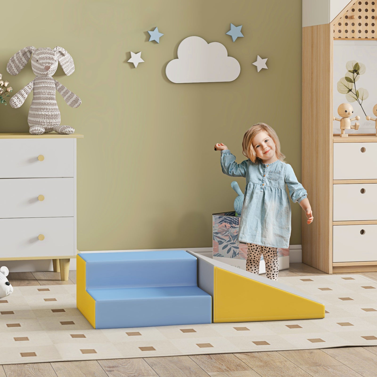 2 Piece Soft Play Set For Toddler Climb And Crawl | Grey