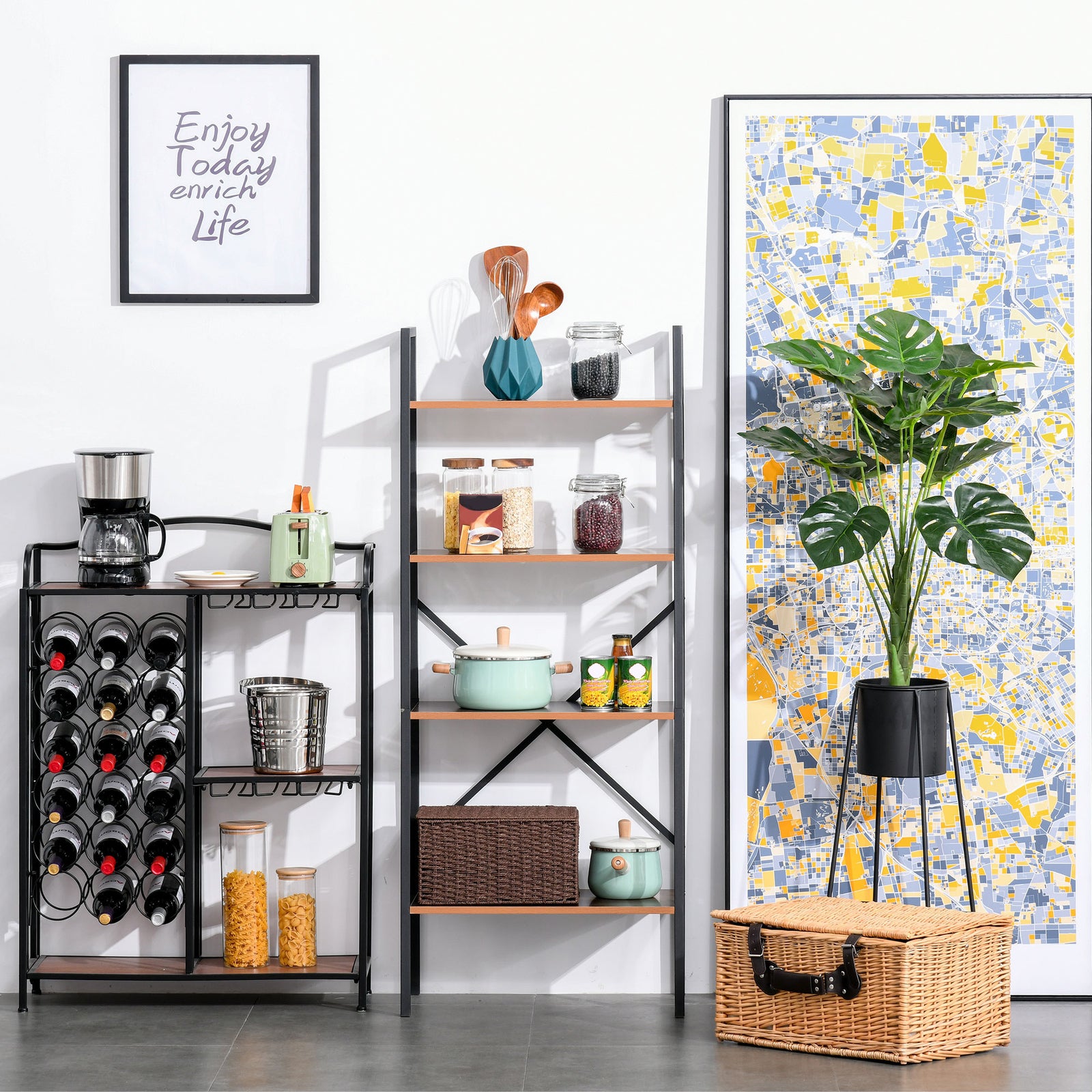 4-tier Minimalistic Ladder Shelf Unit Steel Frame Display | One Size | Brown