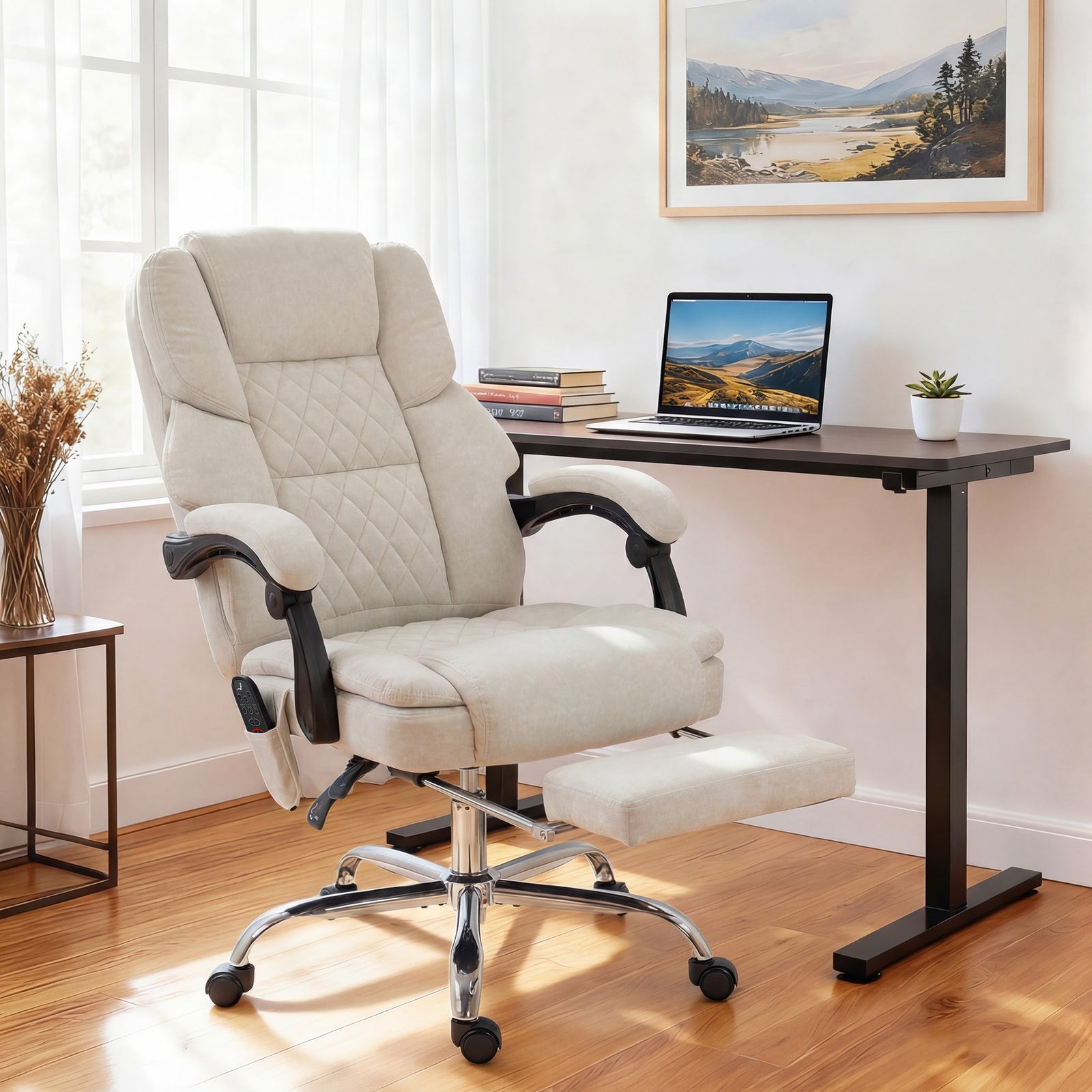 Massage Office Chair With Heat, 135° Reclining Desk Chair | Cream