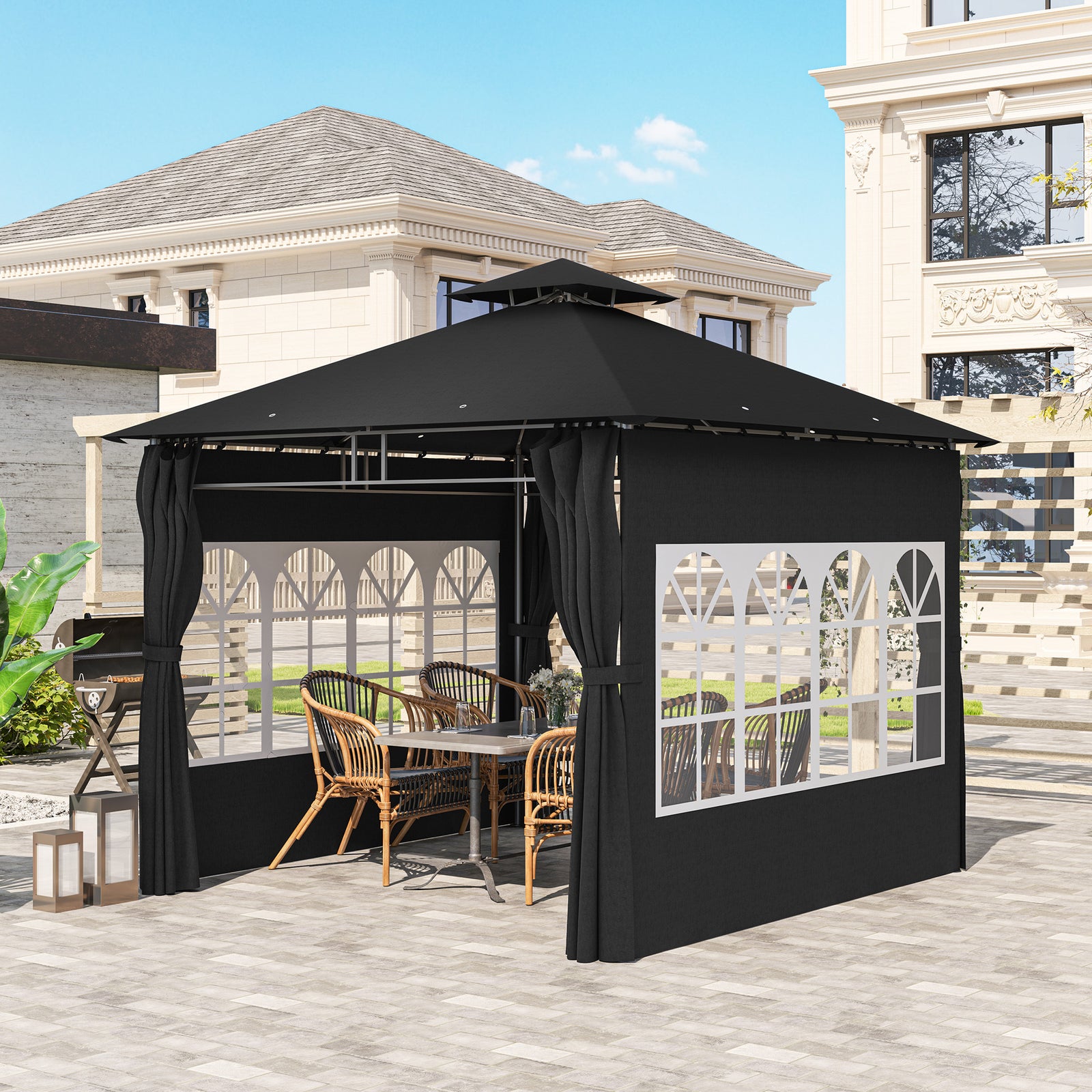 3 X 3 M Garden Gazebo, Outdoor Canopy Shelter | Black