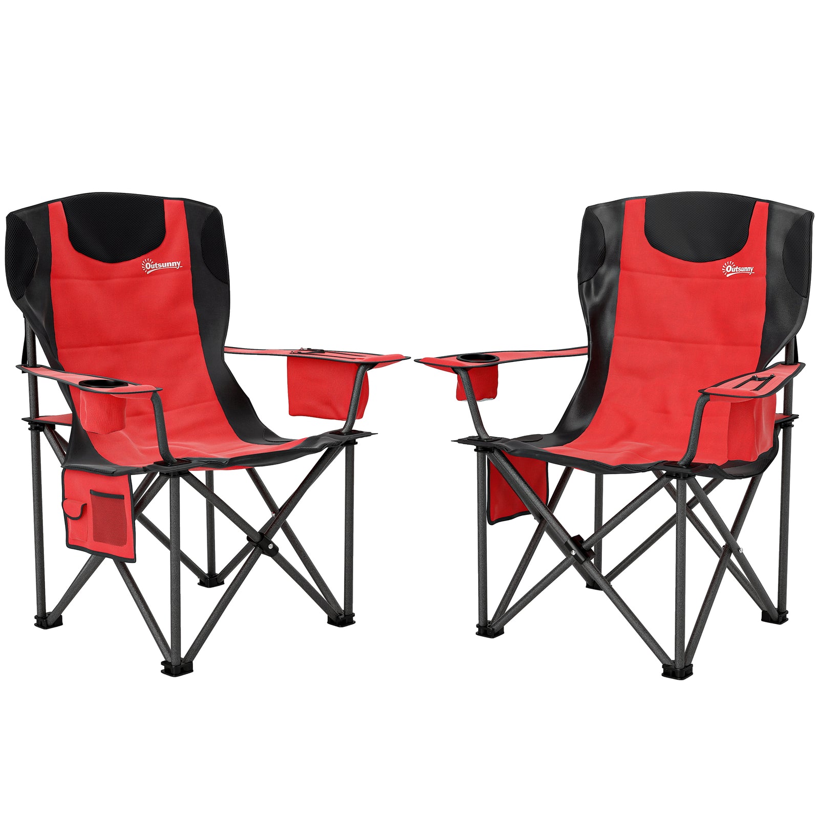 Set Of 2 Folding Camping Chairs With Cooler Bag | Red
