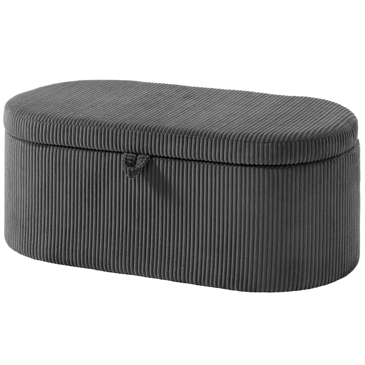 Storage Ottoman, Corduroy Ottoman Storage Box With Padded Seat | Dark Grey
