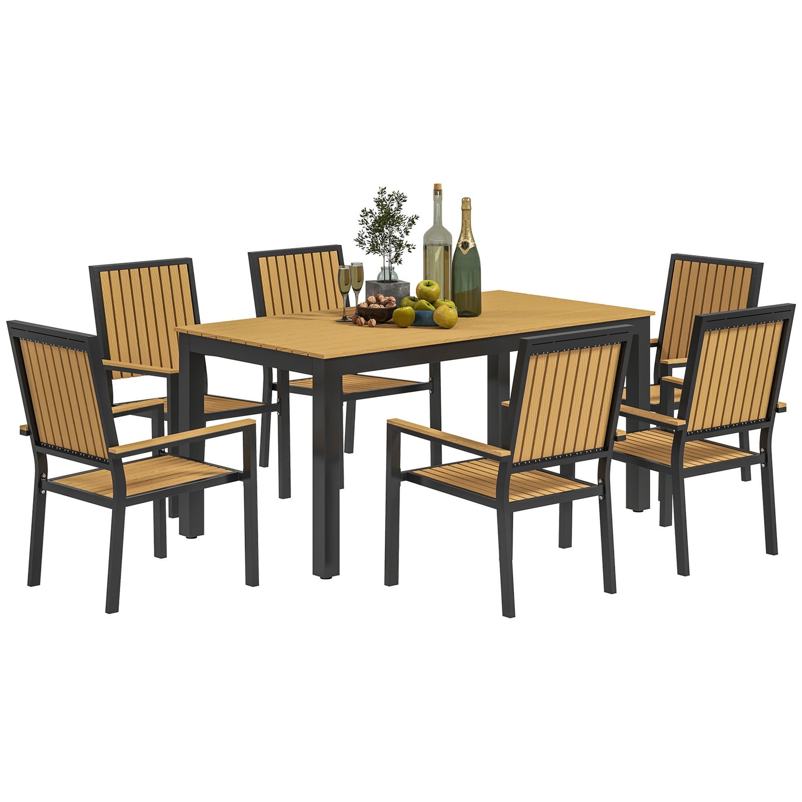 6 Seater Aluminium Garden Dining Set With Stackable Chairs | Natural