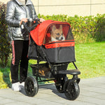 Folding 3 Wheel Pet Stroller Travel Adjustable Canopy Storage Brake | Red