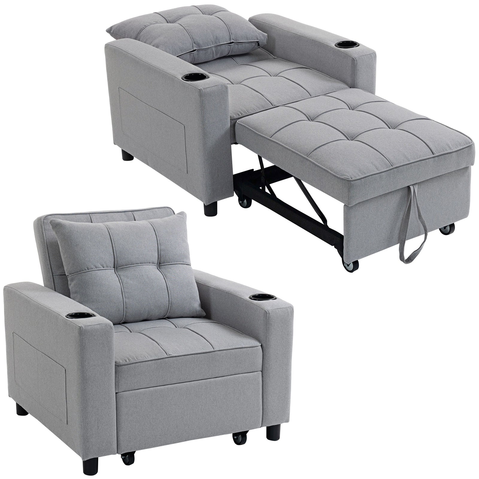 3-in-1 Sofa Bed, Convertible Sleeper Chair With Adjustable Backrest | Light Grey