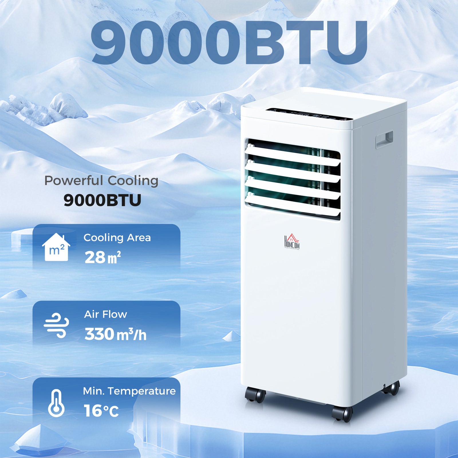HOMCOM Mobile Air Conditioner White W/ Remote Control Cooling Ventilating